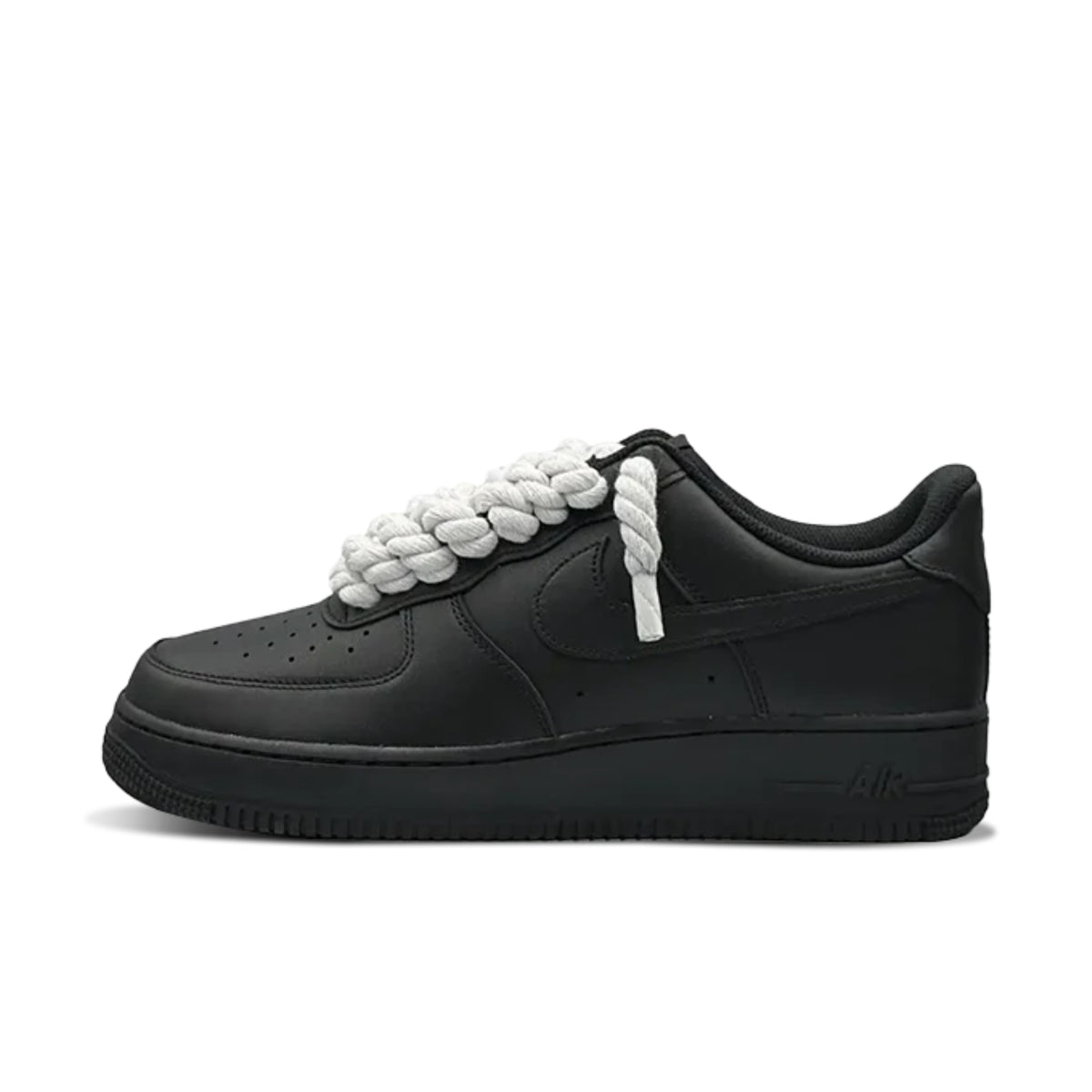 Nike Air Force 1 Low zwart met witte rope laces custom side view