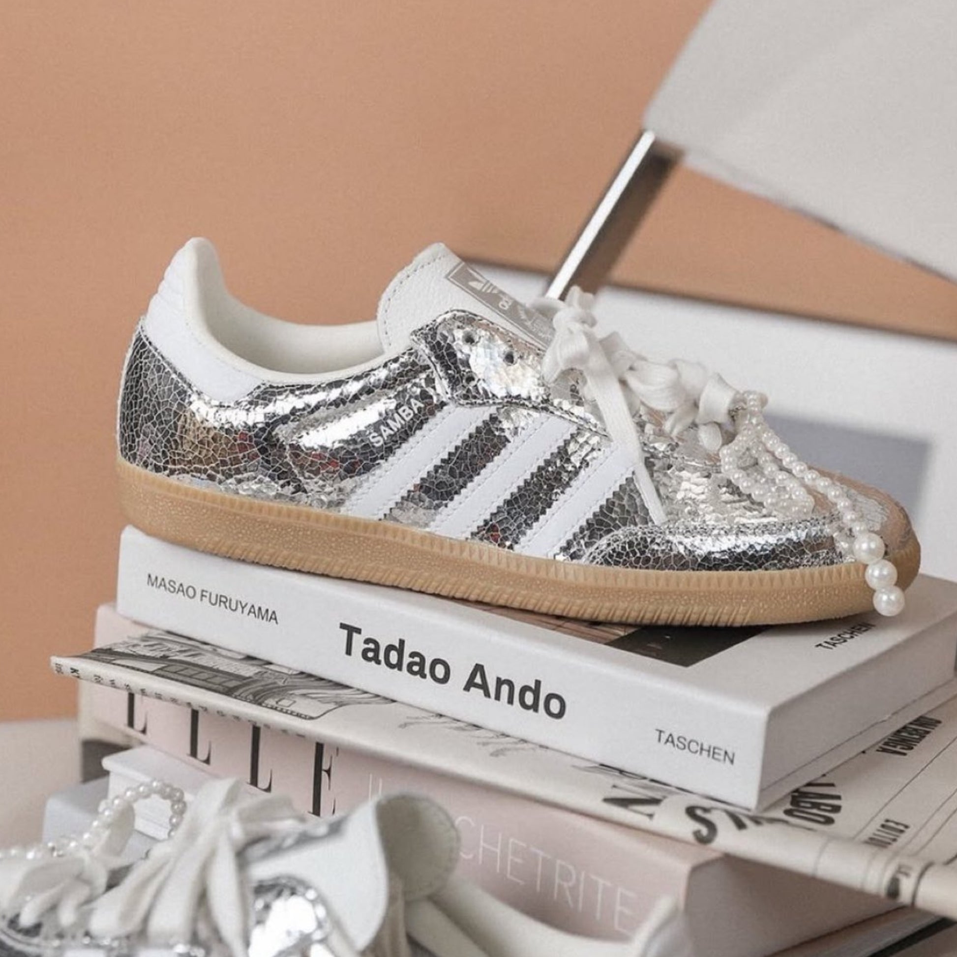 Adidas Samba OG Silver Metallic Cracked Leather - JR0035