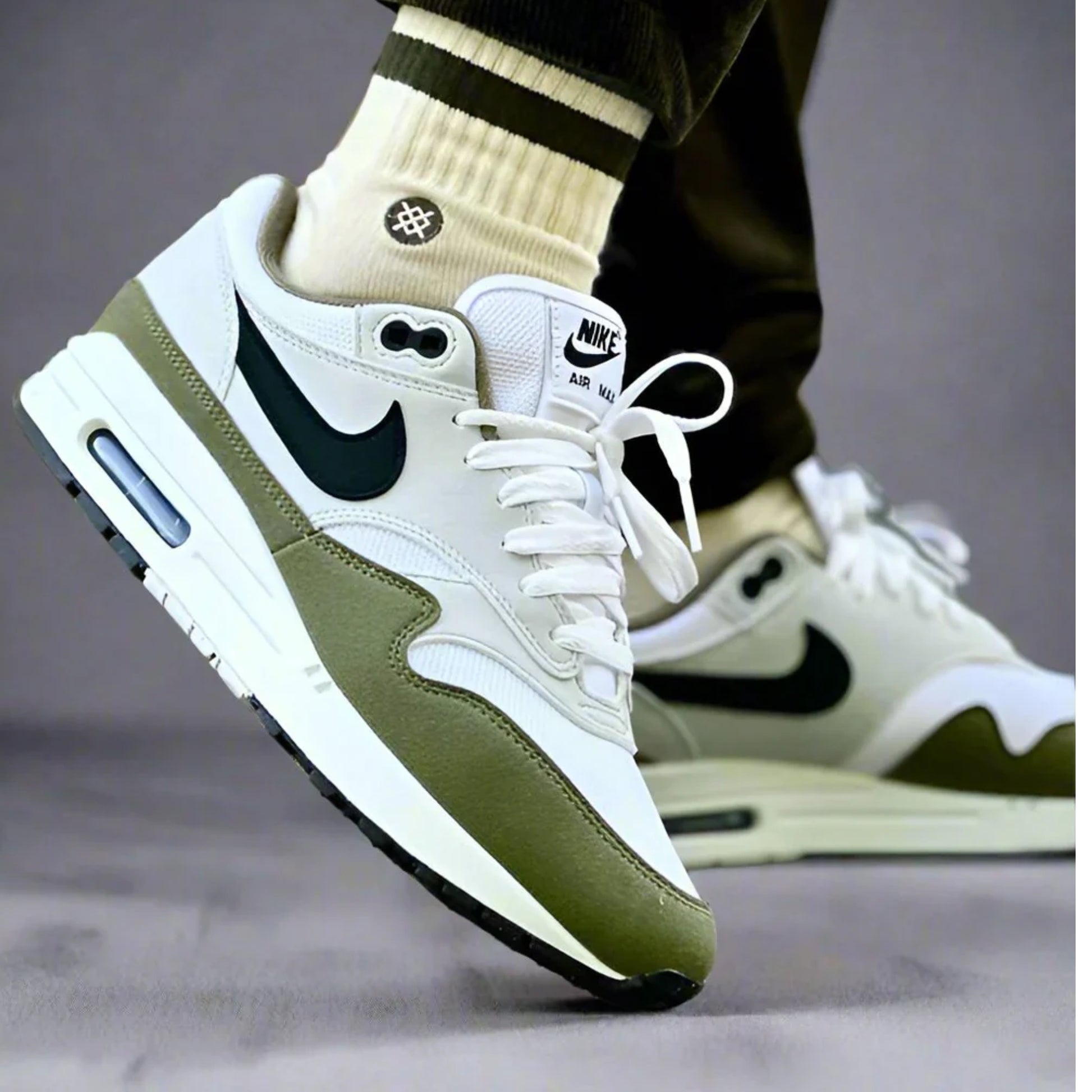 Nike Air Max 1 White Black Medium Olive - FD9082-102