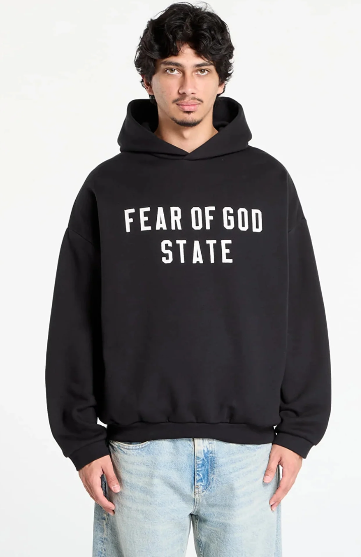 Fear Of God Essentials 90er Fit Fleece Kapuzenpullover Jet Black