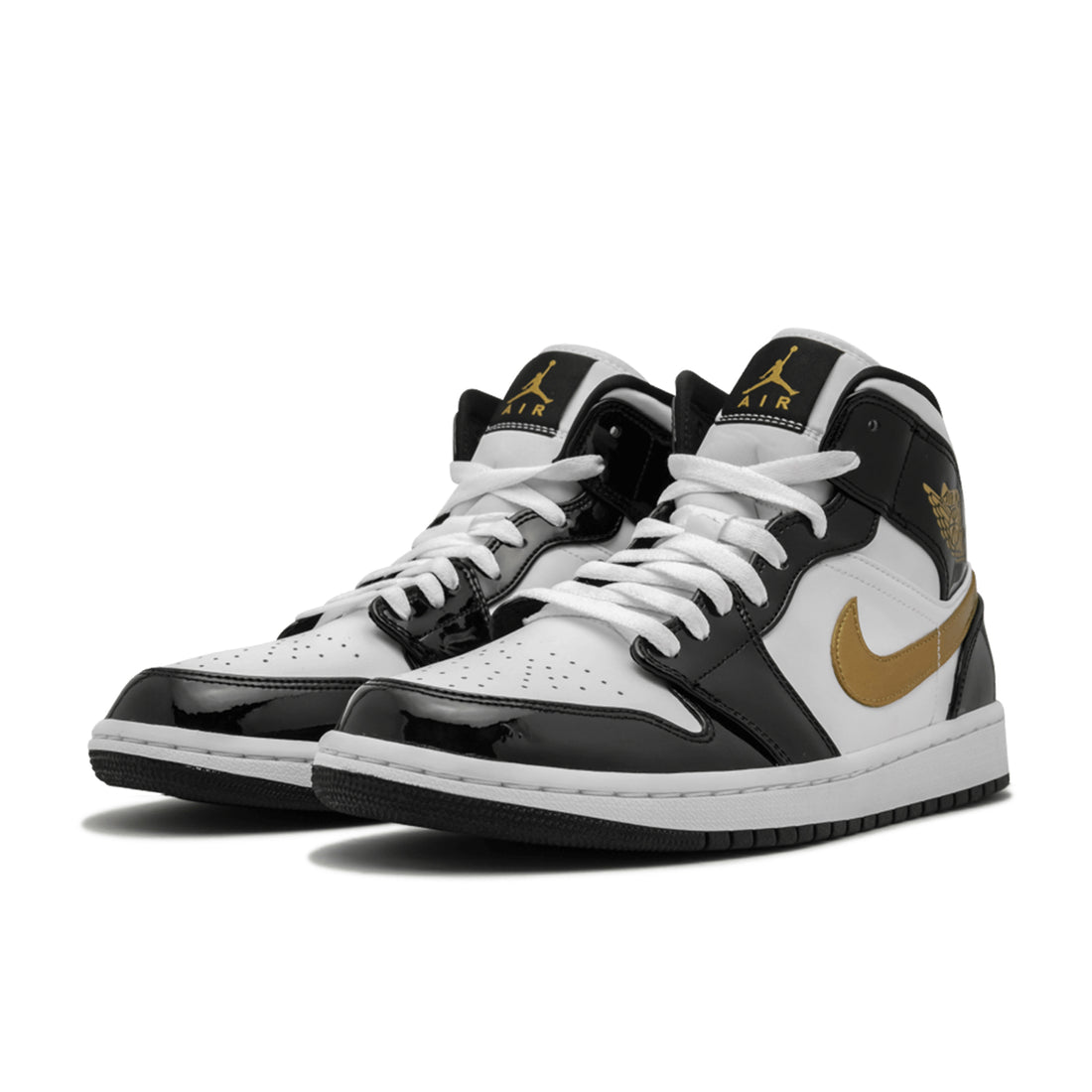 Air Jordan 1 Mid SE Black Gold Lackleder