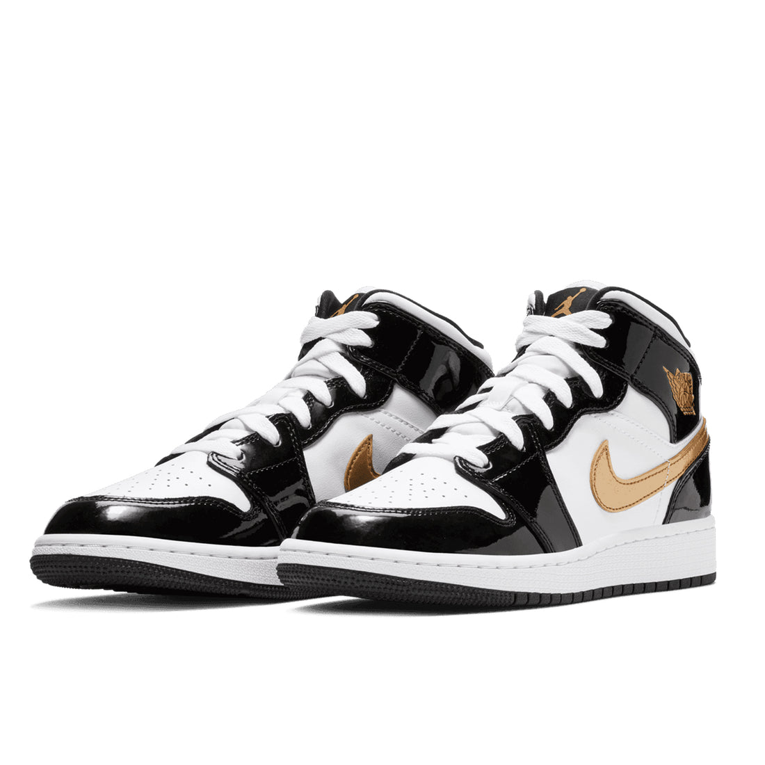 Air Jordan 1 Mid SE Black Gold Lackleder (GS)