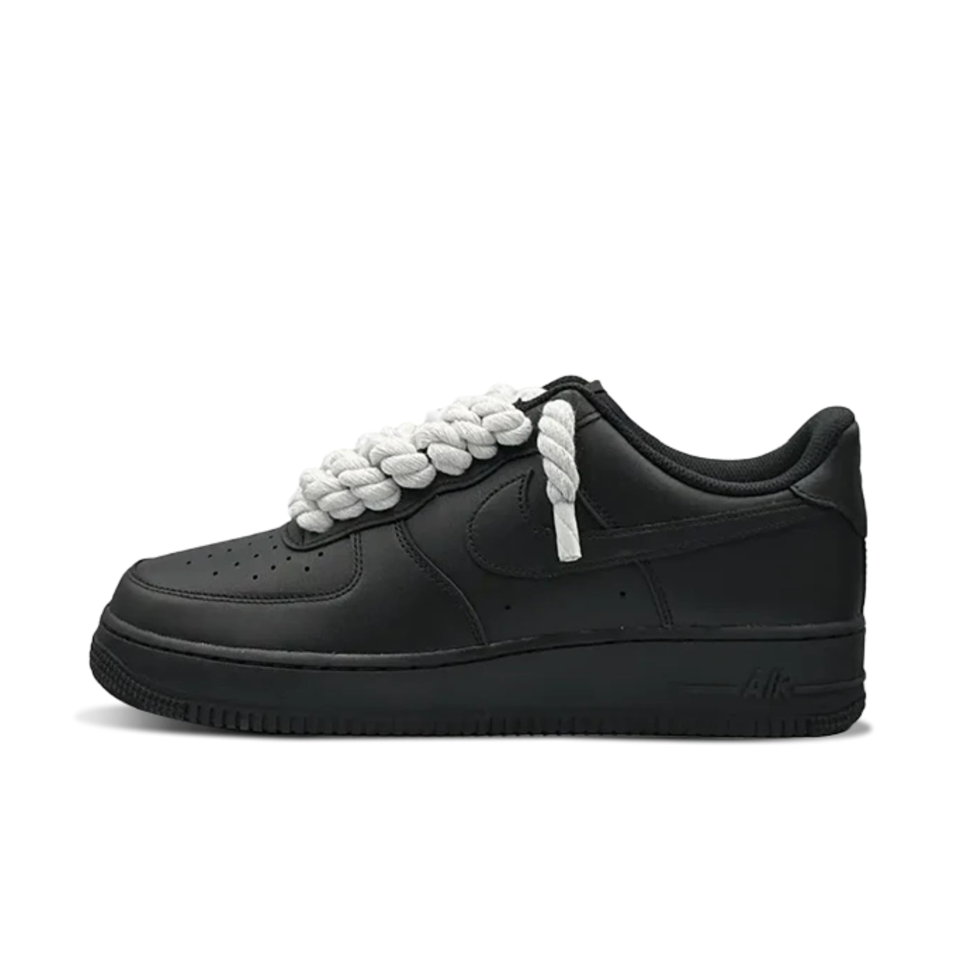 Nike Air Force 1 Low zwart met witte rope laces custom side view