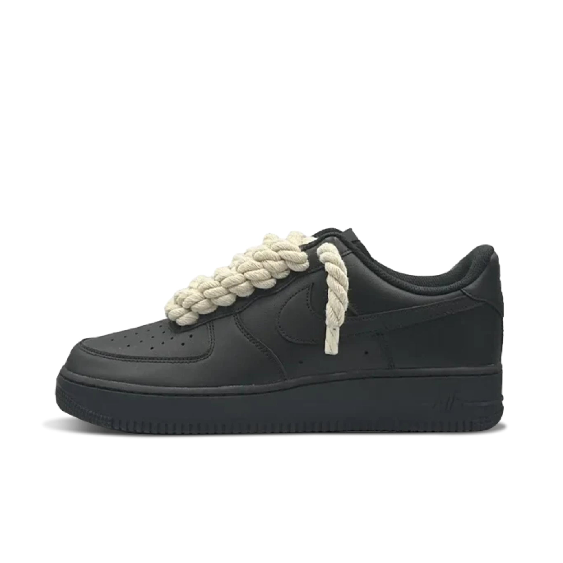 Nike Air Force 1 Low zwart met beige rope laces custom side view