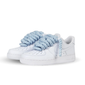 Nike Air Force 1 Low wit met baby blue rope laces custom paar overzicht