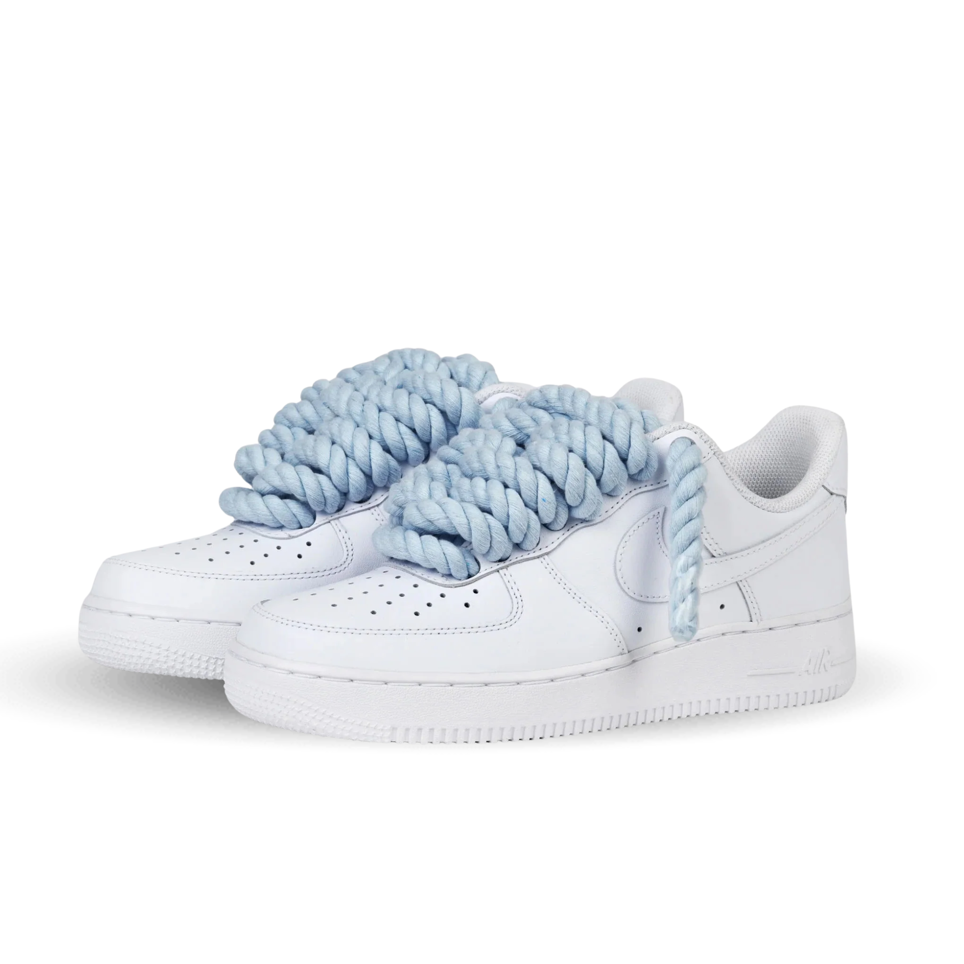 Nike Air Force 1 Low wit met baby blue rope laces custom paar overzicht