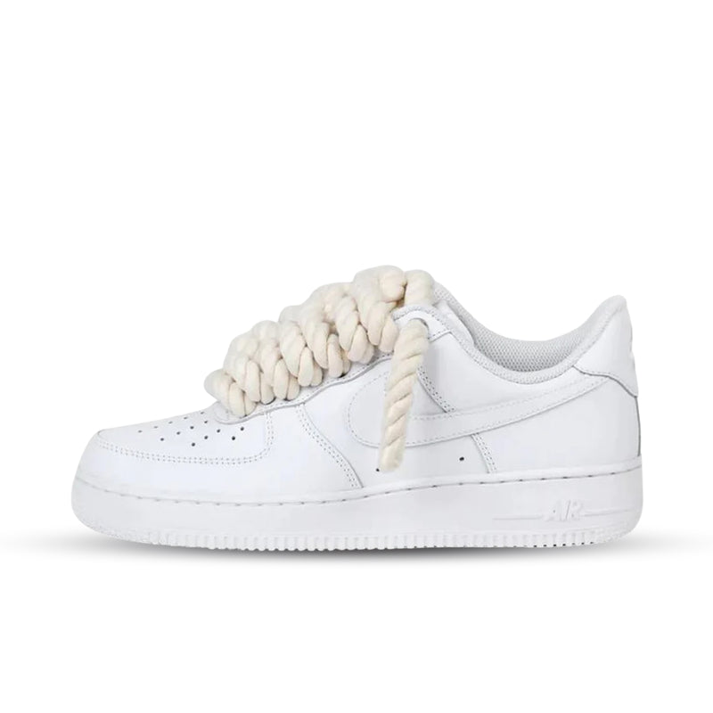 Nike Air Force 1 Low wit met beige rope laces custom side view