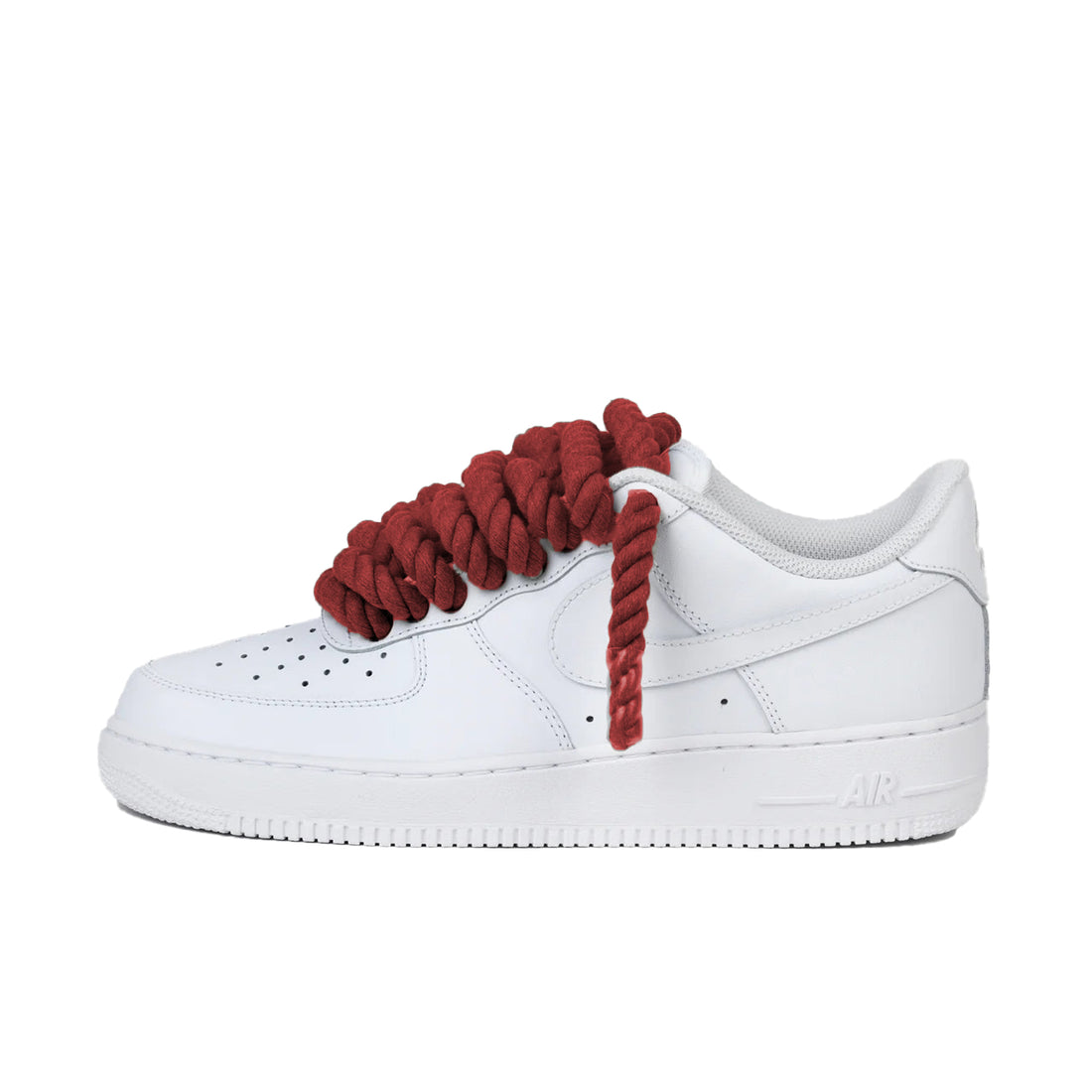 Nike Air Force 1 Low wit met burgundy rope laces custom side view