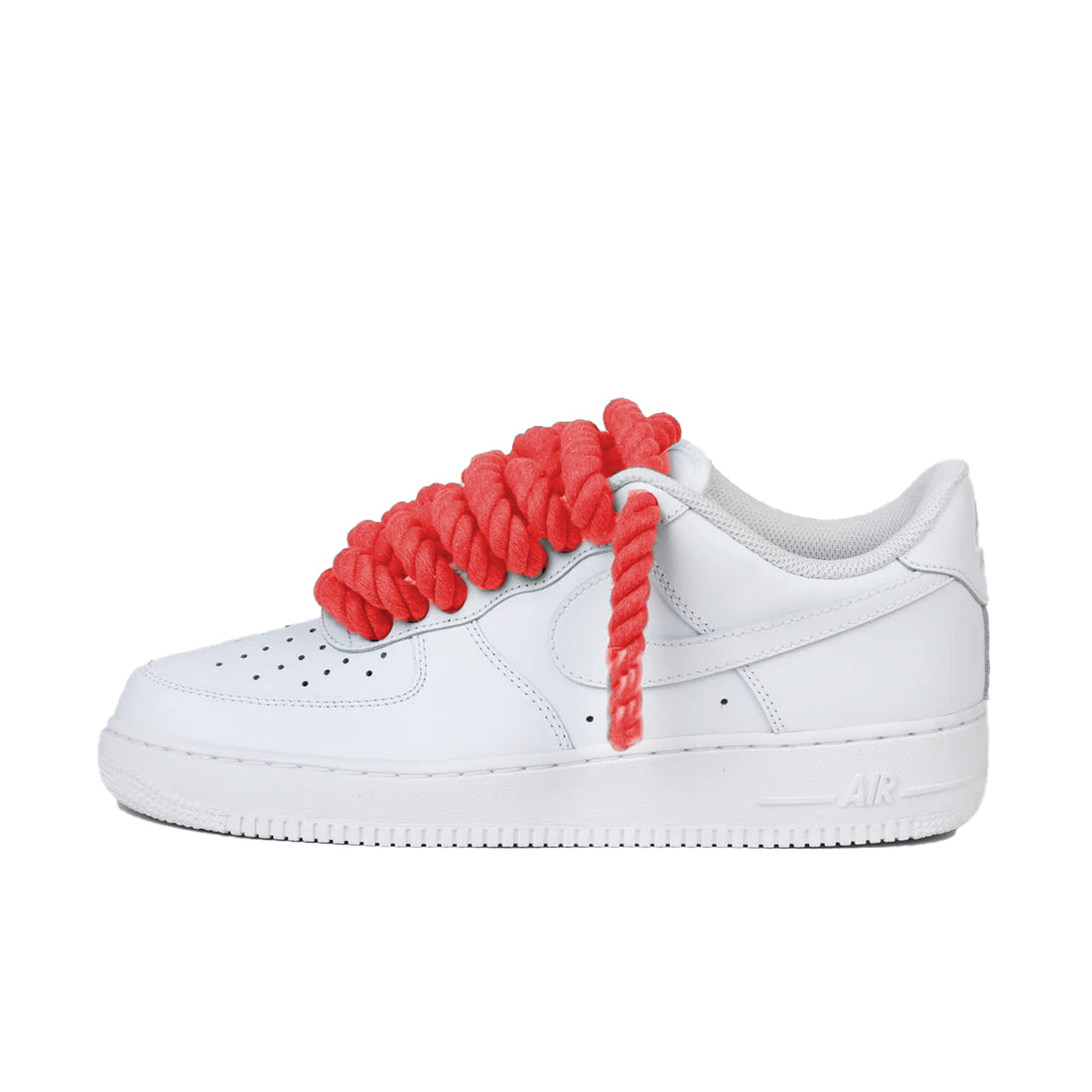 Nike Air Force 1 Low wit met rode rope laces custom side view