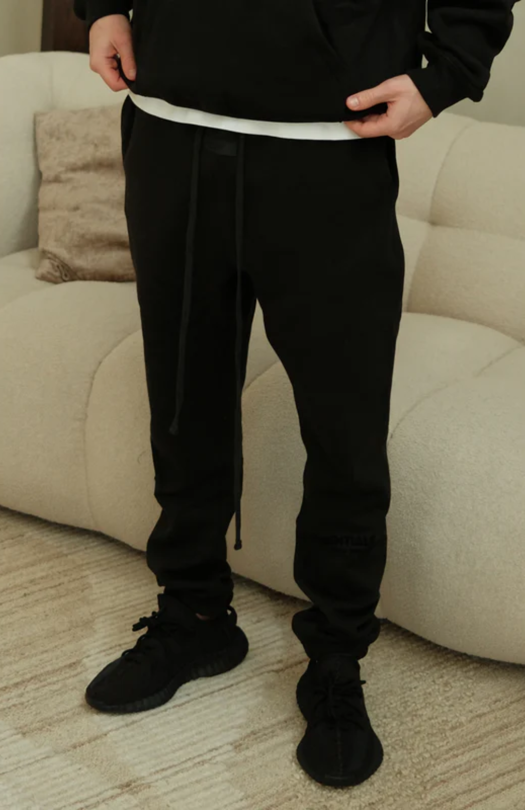 Fear of God Essentials Limo Black Full Set sweatpants in limo black front view