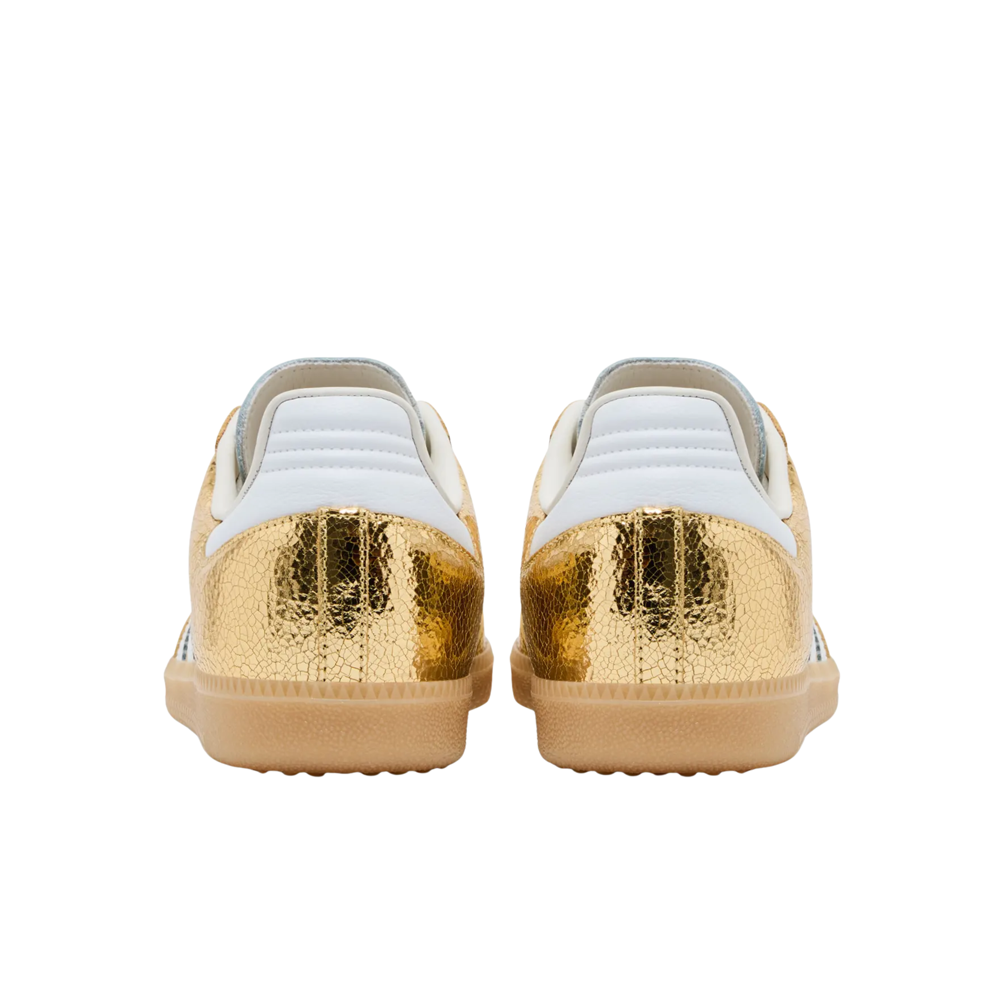 Adidas Samba OG sneaker in gold metallic cracked leather sole detail view