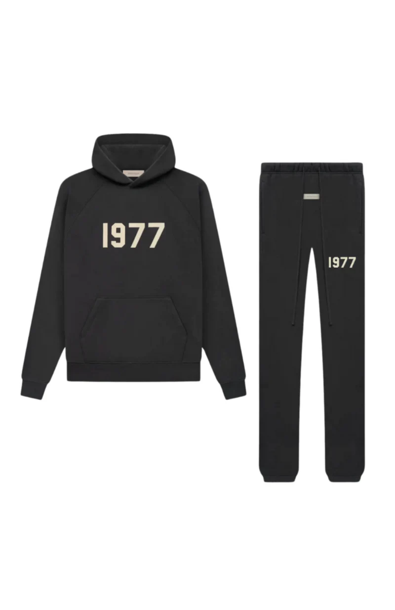 Fear of God ESSENTIALS 1977 hoodie and sweatpants set in iron black