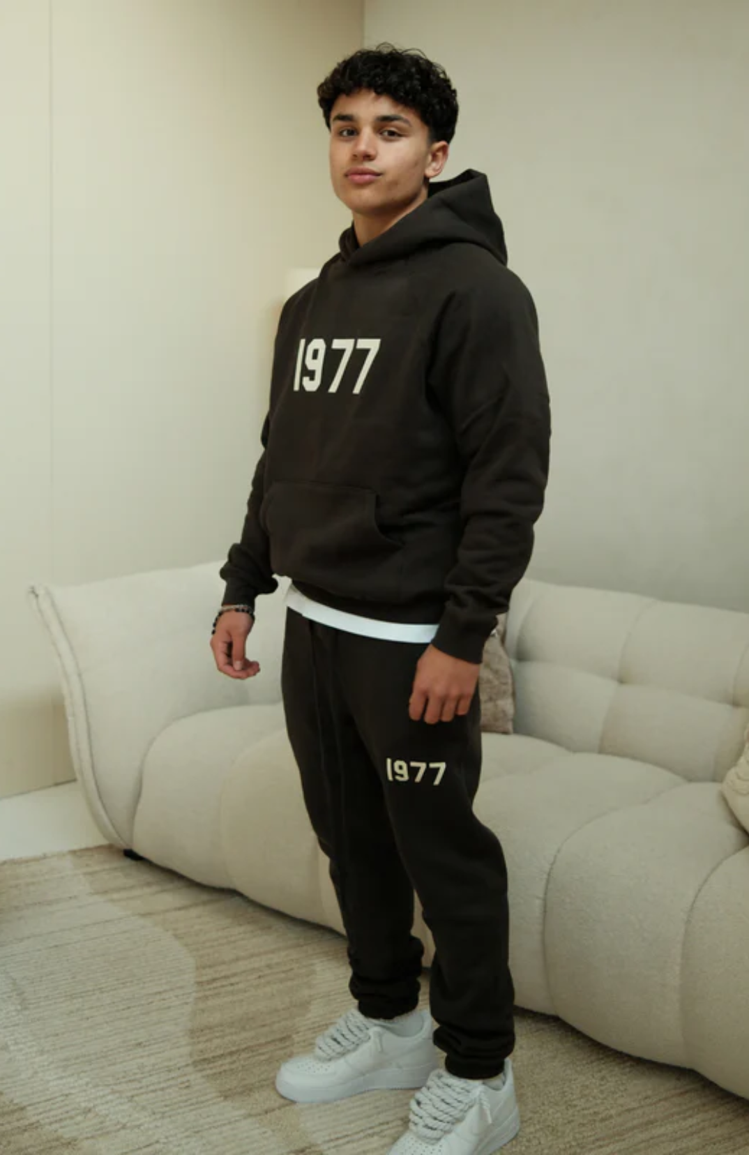 Fear of God ESSENTIALS 1977 hoodie and sweatpants set in iron black