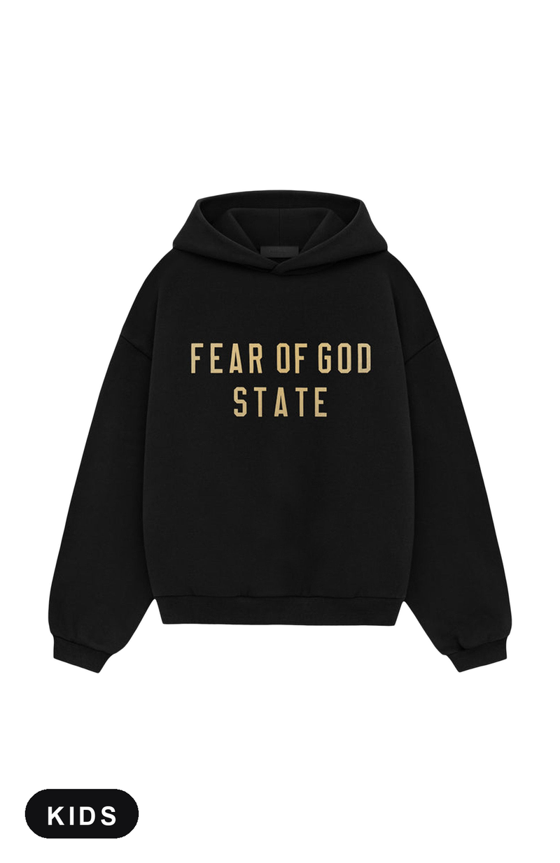 Fear of God Essentials Black Yellow State Kids Hoodie - voorkant