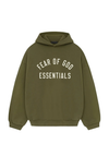 Fear of God Essentials Fleece hoodie in military front view