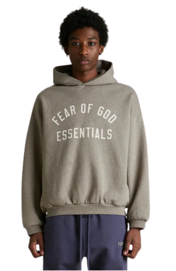 Fear of God Essentials FW24 Fleece hoodie in heather grey front view