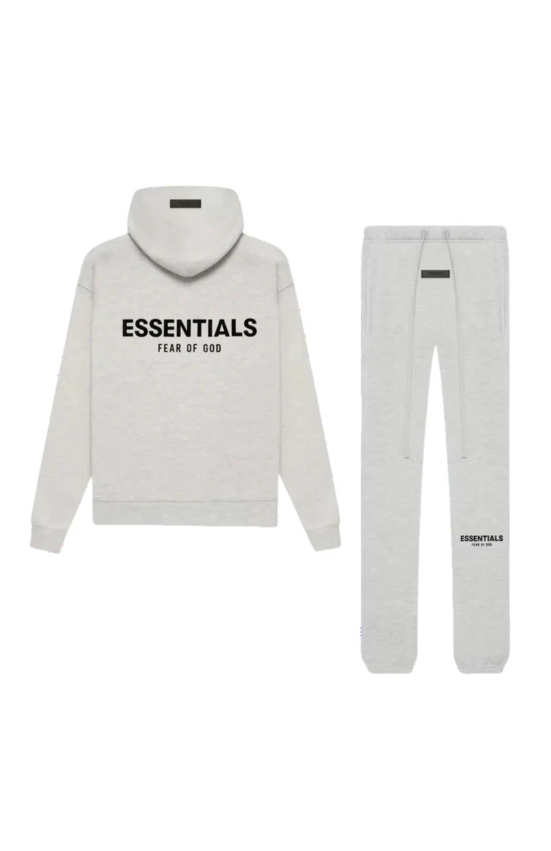 Fear of God ESSENTIALS Light Oatmeal Full Set hoodie and sweatpants set in light oatmeal