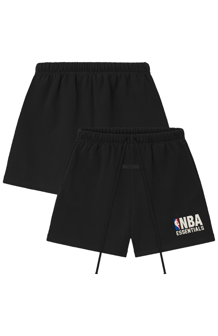 Fear of God ESSENTIALS NBA shorts in black white front view