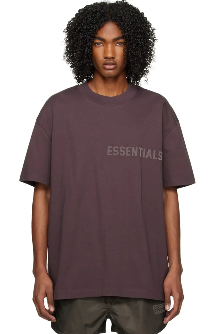 Fear of God Essentials Plum Summer Set t-shirt in plum worn by model