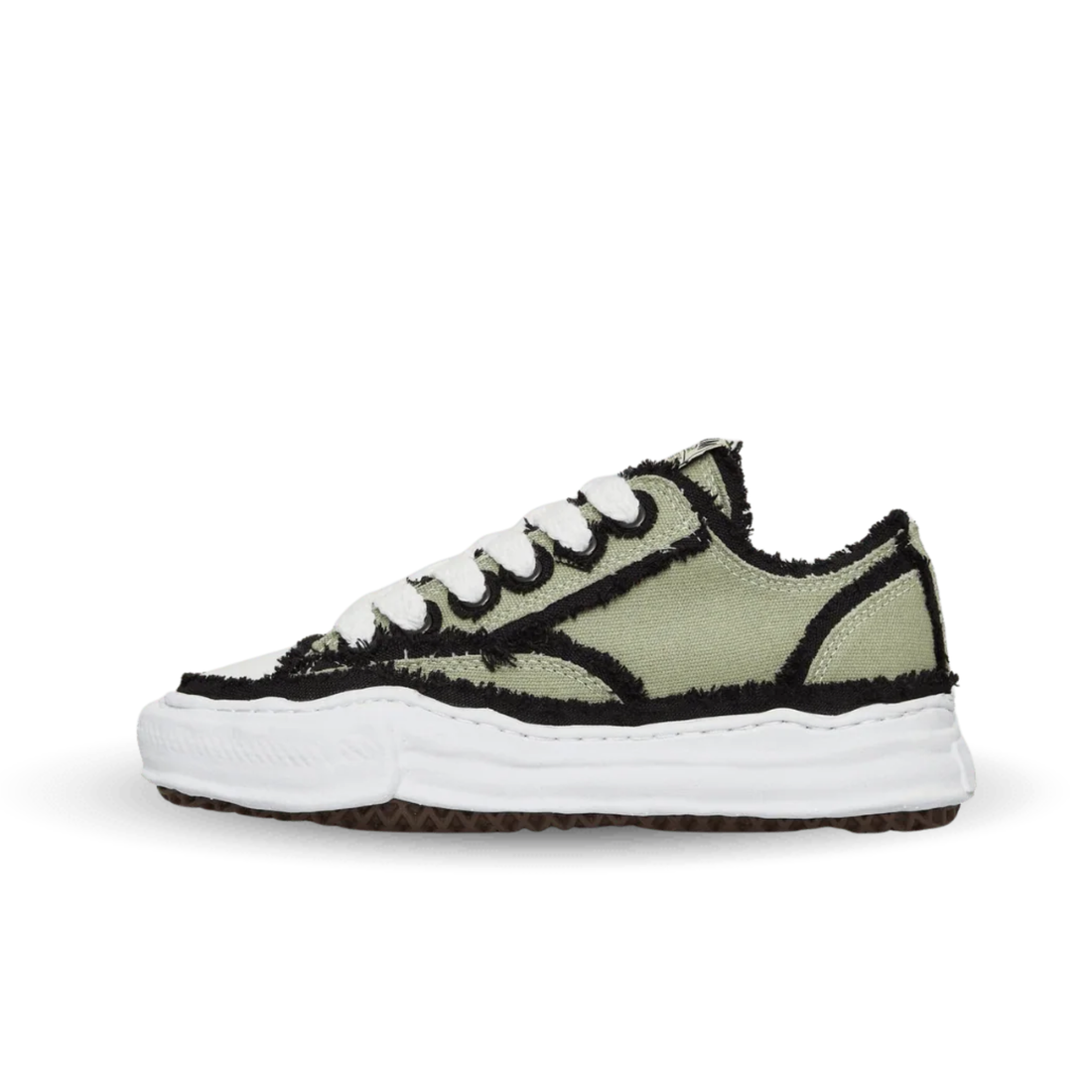 Maison Mihara Yasuhiro Peterson OG Sole Canvas Low Frayed Khaki sneaker in khaki side view