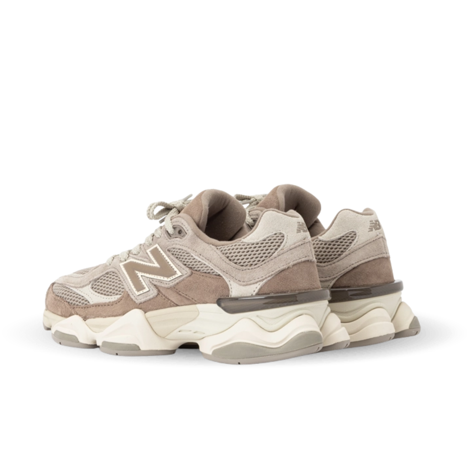 New Balance 9060 sneaker in arid stone mushroom back view
