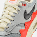 Nike Air Max 1 Patta Waves Hyper Crimson Pure Platinum sneaker in hyper crimson and pure platinum close-up view